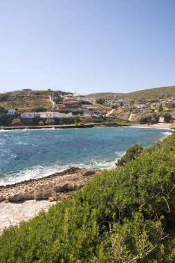 Yunanistan 'ın Keratea kentindeki Daskalio körfezinde deniz manzaralı Panorama