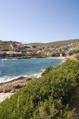 Yunanistan 'ın Keratea kentindeki Daskalio körfezinde deniz manzaralı Panorama