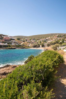 Yunanistan 'ın Keratea kentindeki Daskalio körfezinde deniz manzaralı Panorama