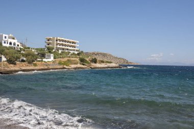 Yunanistan 'ın Keratea kentindeki Daskalio körfezinde deniz manzaralı Panorama