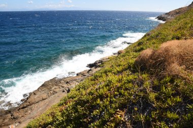 Yunanistan 'ın Keratea kentindeki Daskalio körfezinde deniz manzaralı Panorama
