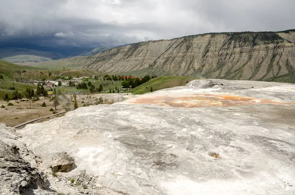 thermal springs and limestone formations at mammoth hot springs in Wyoming in America