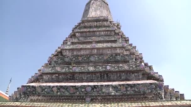 Ancient Buddhist Stone Bowl Mosaics Blue Sky Background Dawn Temple — Stock Video