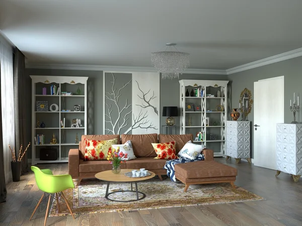 Obývací pokoj v odstínech šedé — Stock fotografie