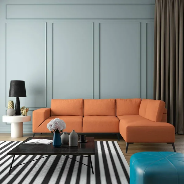 Representación Sofá Naranja Sala Estar Decoración Moderna — Foto de Stock