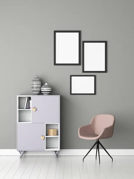 Rendering Empty Frame Mock Interior Objects — Stock Photo, Image