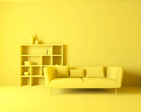 Yellow interior. 3d render, living room concept