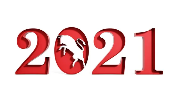 Feliz Año Nuevo 2021 Números Rojos Con Toro Aislado Sobre — Foto de Stock