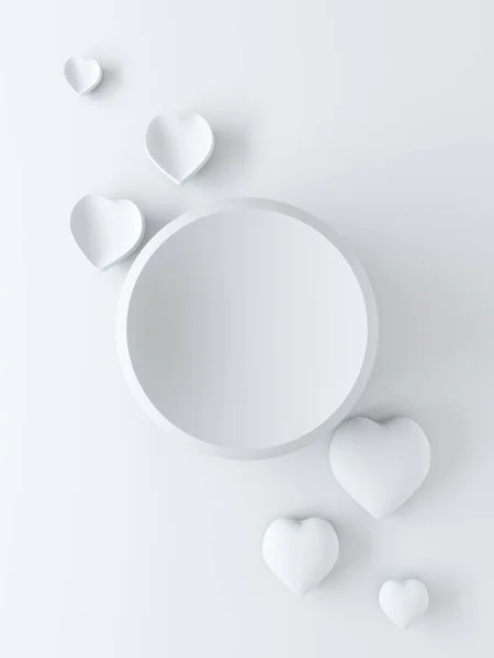 情人节 婚礼当天 结婚周年纪念日 有心脏的白色背景 3D送红心 一张没有题字的节日卡片 — 图库照片