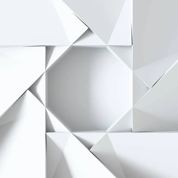 Fondo Geométrico Blanco Con Centro Banner Multifacético Abstracción Blanca Agrandada — Foto de Stock