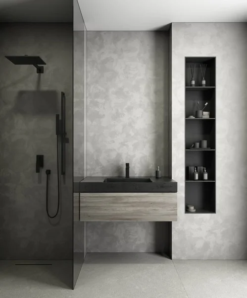 Banyo Içinde Ayna Komodin Için Yer Var Boyutlu Görüntüleme Lavabonun — Stok fotoğraf