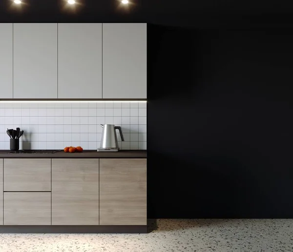 Cocina Está Decorada Estilo Minimalista — Foto de Stock