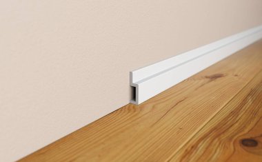 Beyaz etek panosu iç kısımda. İç kısmın 3B görüntülemesi. 