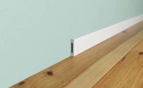 White skirting board in the interior. 3D rendering of a part of the interior.