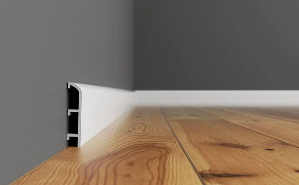 White skirting board in the interior. 3D rendering of a part of the interior.