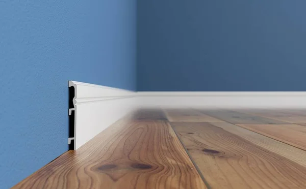 White skirting board in the interior. 3D rendering of a part of the interior.