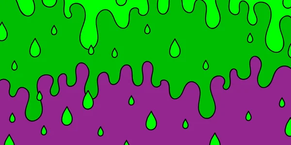 Tropfender Grüner Schleim Mit Tropfen Auf Violettem Hintergrund Radioaktive Flüssigkeit — Stockvektor