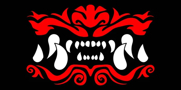 Rood Wit Japans Demon Kaken Vector Illustratie Zwarte Achtergrond — Stockvector
