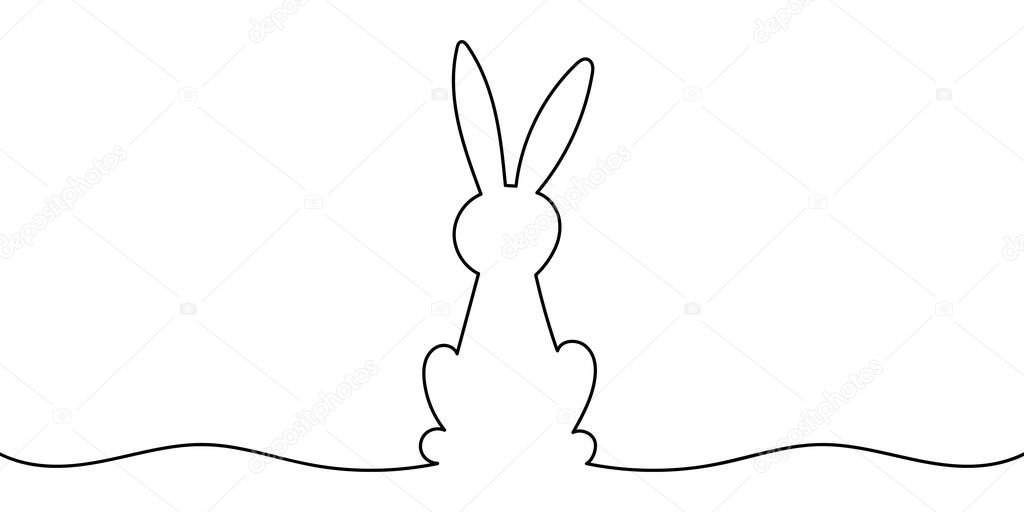Easter bunny continuous one line drawing on white background. Bunny minimalist contour vector illustration for design. Vector EPS 10.