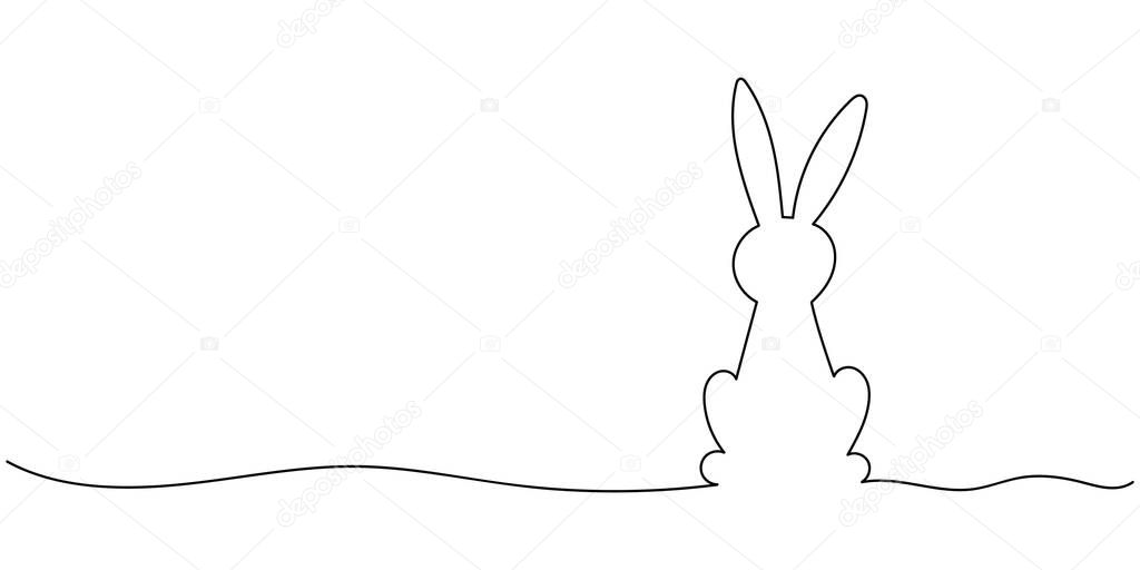 Easter bunny continuous one line drawing on white background. Bunny minimalist contour vector illustration for design. Vector EPS 10.