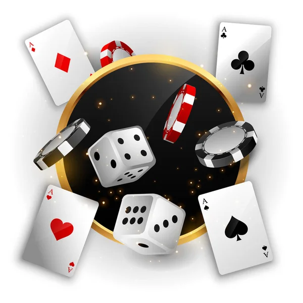 Fondo Del Casino Con Cartas Juego Fichas Dados Banner Vector — Vector de stock