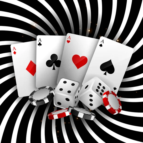 Fundo Casino Com Cartas Jogo Fichas Dados Banner Vetorial Moderno — Vetor de Stock
