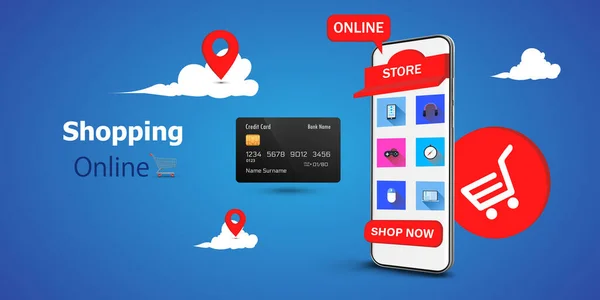 Online Shopping Store Website Mobile Phone Design Smart Business Marketing — Stock Vector