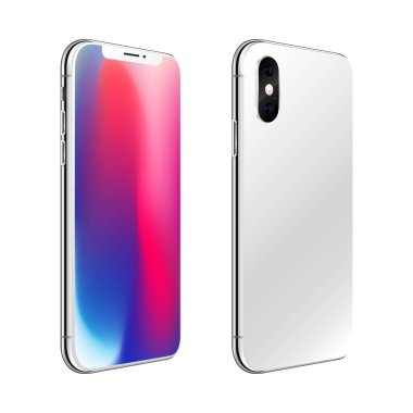 Gerçekçi bir akıllı telefon ön ve arka görüş. Cep telefonu 3D illüstrasyon. Akıllı telefonun perspektif görüntüsü. ui tasarım arayüzü sunumu için bilgi şablonu. vektör EPS 10