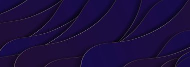 Lüks kağıt arka planda kesilmiş. Modern soyut dekorasyon, altın desen, yarım ton eğim, üç boyutlu. Koyu mavi geometrik şekiller ve altın dalgalar. Kapak şablonu Vektör illüstrasyonu EPS 10.