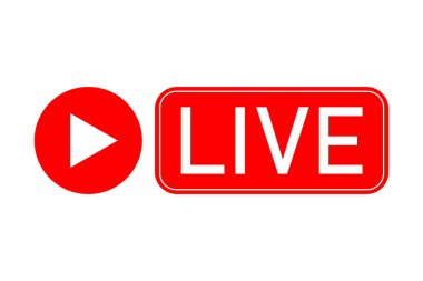 Canlı yayın ikonu. Kırmızı sembol ve canlı yayın, yayın, çevrimiçi yayın. Televizyon, gösteriler, filmler ve canlı performanslar için şablon. Vektör