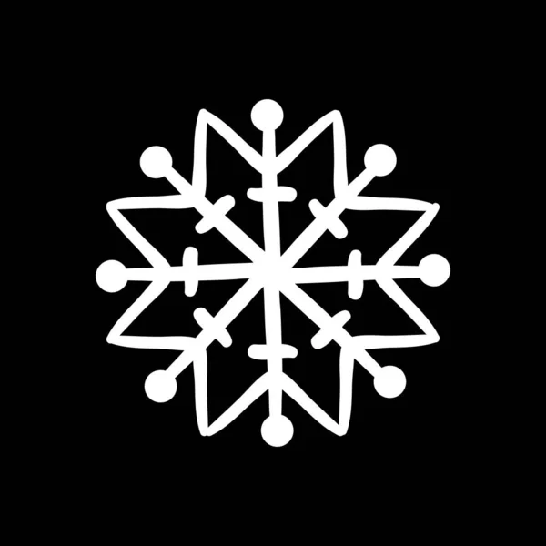 スノーフレークアイコン クリスマスと冬のテーマ 背景に孤立したシンプルな手描きベクトルイラスト — ストックベクタ
