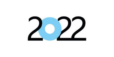 2022 Mutlu Yıllar logosu metin tasarımı. 2022 numara tasarım şablonu. Beyaz arka planda siyah ve mavi etiketli vektör çizimi. Vektör EPS 10