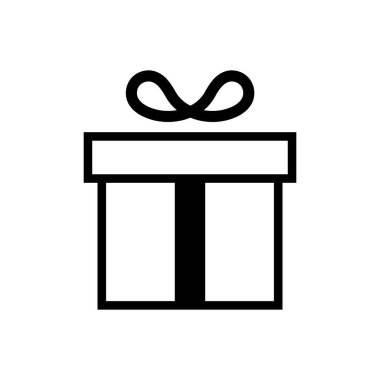 Hediye kutusu simgesi. Şimdiki sembol. Noel kutusu. Süpriz ve düz stil hediye kutusu. Doğrusal olarak hediye kutusu. Vektör