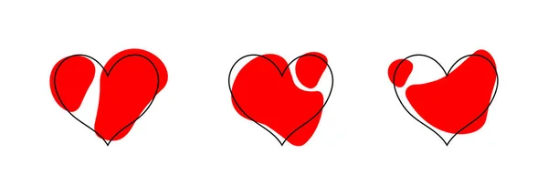 Набір Абстрактних Трендових Милих Сердець Червоними Фігурами Рука Намальована Лінія — стоковий вектор