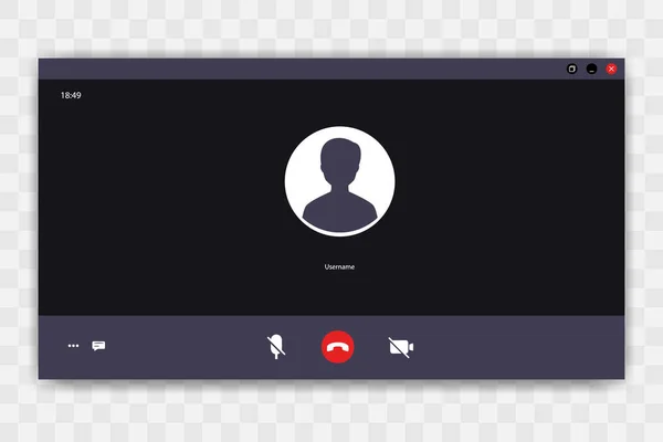 Video Arama Ekran Şablonu. Görüntülü arama arayüzü. Çevrimiçi webinar ya da video konferans ekranı ui, gerçekçi model. Arkaplanda görüntülü sohbet arayüzü şablonu izole edildi. Vektör EPS 10