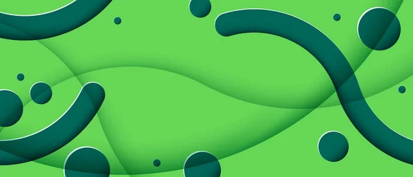Αφηρημένο Πράσινο Φόντο Οριζόντια Banner Ιστορικό Σχήματα Μπούκλες Και Κύκλους — Διανυσματικό Αρχείο