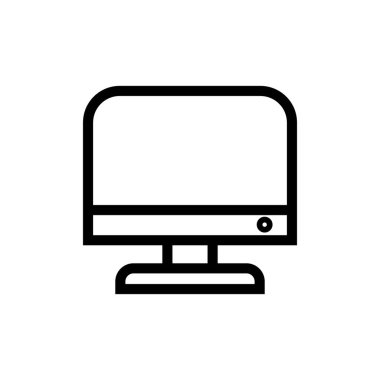 Bilgisayar ekranı düz çizgi simgesi. Çizgi film masaüstü bilgisayar çerçevesi. Vektör çizimi izole edildi.