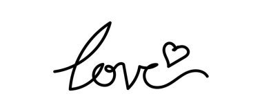 Aşk metni, sürekli el çizimi. Vektör illüstrasyonu beyaz arkaplanda izole edildi.