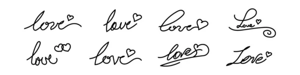 Set Love Text Continuous Line Hand Drawn Vector Illustration Isolated — Stock Vector