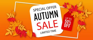 Yapraklı sonbahar satışı arkaplan vektörü illüstrasyonu