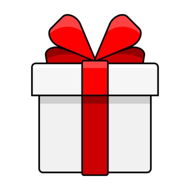  Beyaz arka planda kırmızı fiyonklu hediye kutusu