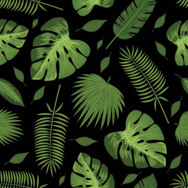 Tropikal yapraklarla kusursuz desen. Vektör illüstrasyonu