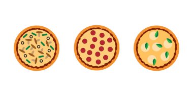  Lezzetli pizza kümesi vektör çizimi beyaz üzerine