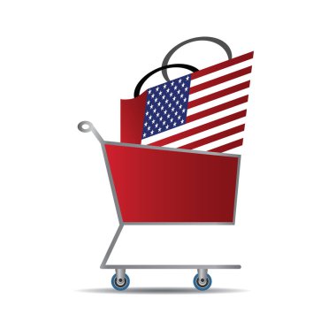 Alışveriş Arabası Simgeleri. Amerika 'dan geliyor. Vektör illüstrasyonu
