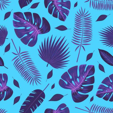Tropikal yapraklarla kusursuz desen. Vektör illüstrasyonu