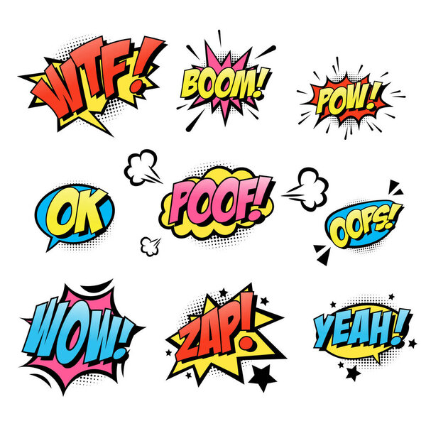 comic speech bubbles with halftone effects. vector illustration