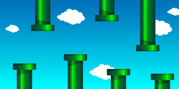 Antiguo Videojuego Estilo Retro Fondo Con Tuberías Nubes Ilustración Vectorial — Vector de stock