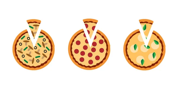 Deliciosa Pizza Set Vector Ilustración Blanco — Vector de stock