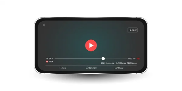 Reproductor Vídeo Con Smartphone Negro Ilustración Vectorial Concepto Tecnología Moderna — Vector de stock