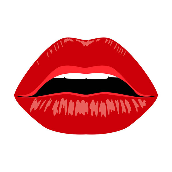 vector illustration of beautiful female lips with teeth on white background